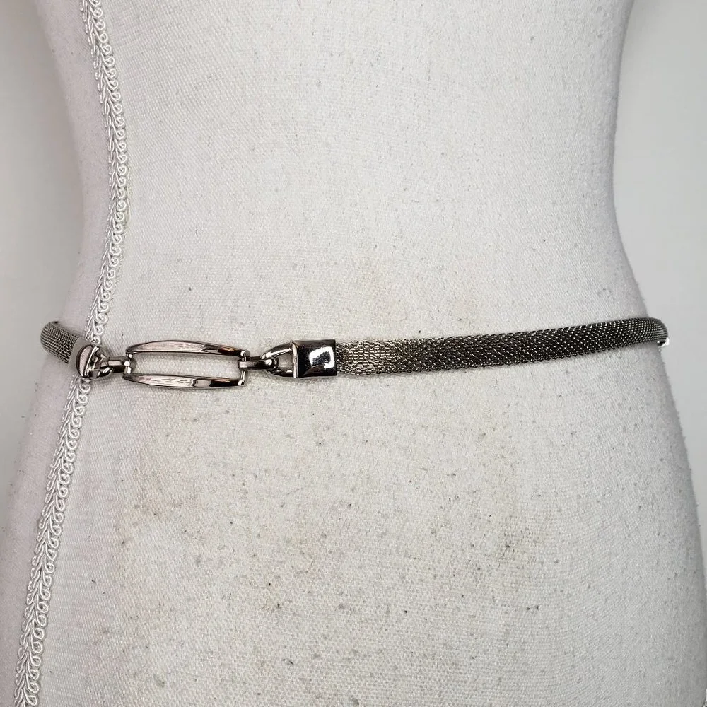 Silver Tone Mesh Metal Skinny Chain Belt OS